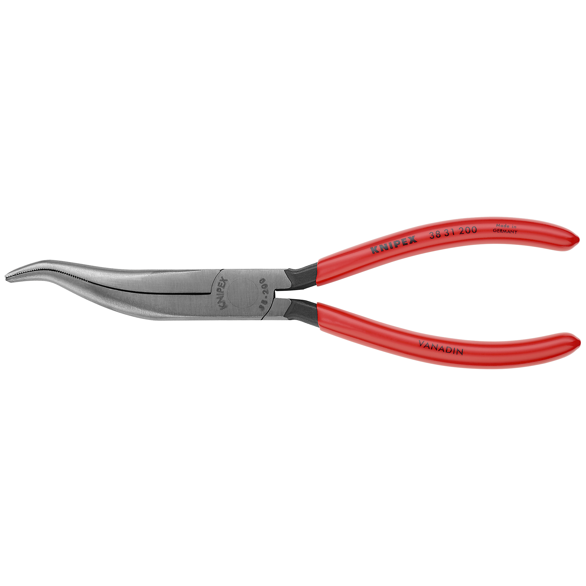 KNIPEX, Long Nose Pliers w/o Cutter-S Shape, 8in., Pieces (qty.) 1 Material Vanadium Steel, Model# 38 31 200